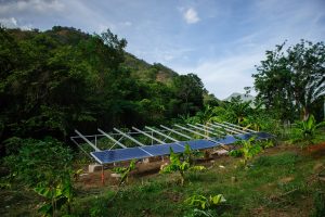 A solar array half-way through being set up in Colombia