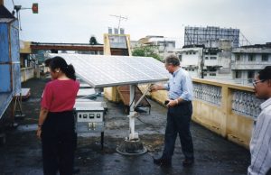 Solar panels are set up on a rooftop in Vietnam
