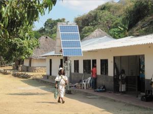 Solar panel outside a building in a rural Colombian village